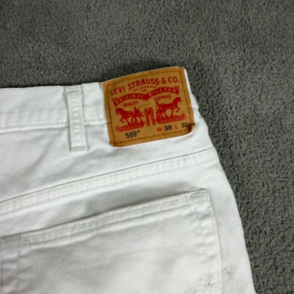 Levis 569 Loose Straight Fit Jeans Mens 38x30 White Denim Pants Baggy 5-Pocket